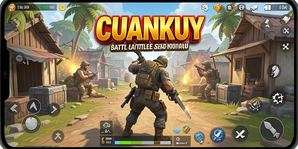 Screenshot gameplay CUANKUY yang intens dan seru dalam pertarungan Battle Royale.