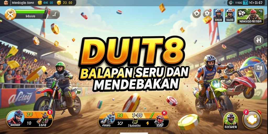 Tampilan gameplay <strong>DUIT8</strong> menampilkan aksi balapan yang mendebarkan dengan kendaraan yang menarik.
