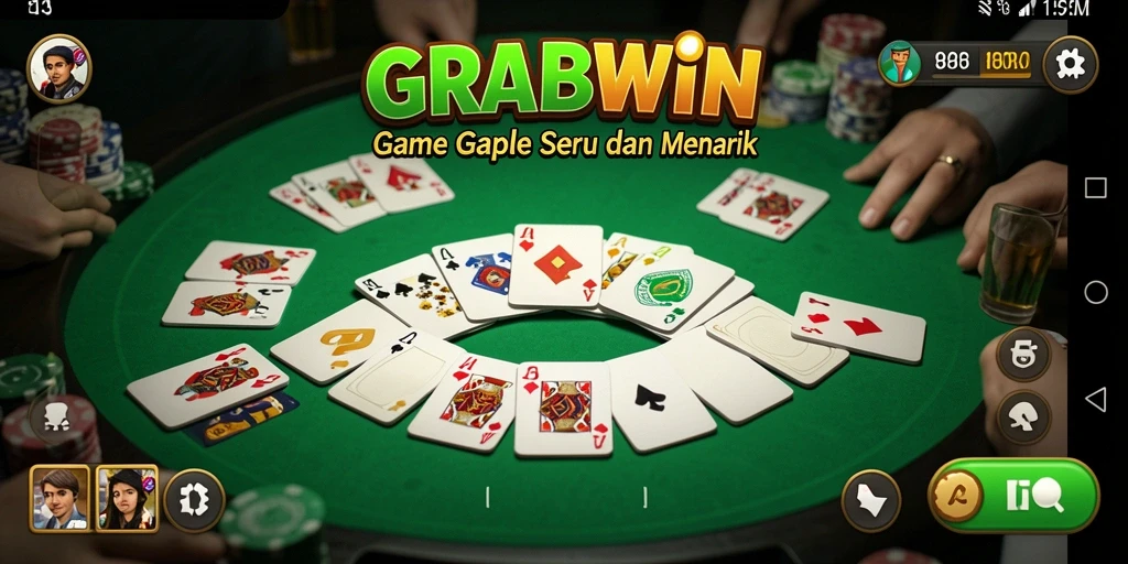Tampilan gameplay seru dalam GRABWIN yang menampilkan permainan Gaple.