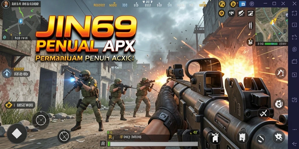 Screenshot gameplay JIN69 menampilkan aksi menegangkan di arena pertempuran FPS.