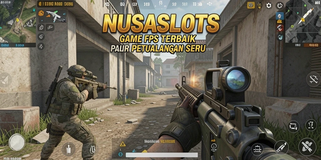 Screenshot gameplay NUSASLOTS menampilkan pertempuran intens di lingkungan yang mendetail.