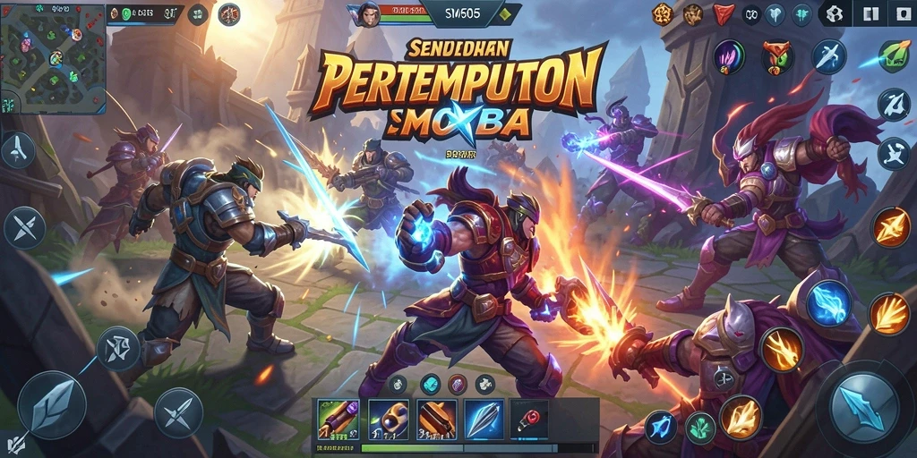 Tangkapan layar SM605 menampilkan aksi seru dalam pertarungan MOBA.