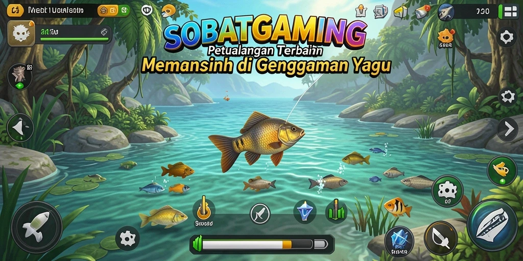 Tampilan gameplay SOBATGAMING yang mendetail dan menarik saat memancing.