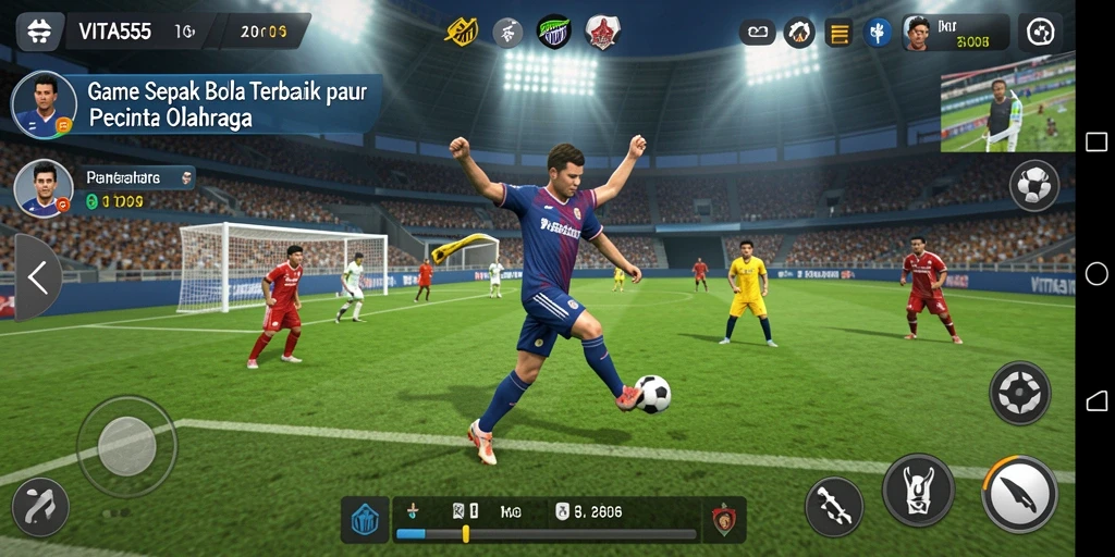 Screenshot VITA555 menampilkan aksi seru dalam pertandingan sepak bola.
